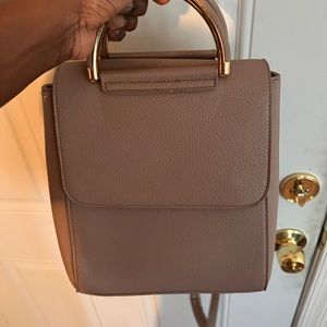 Tan and Gold Crossbody Bag with Structured Design